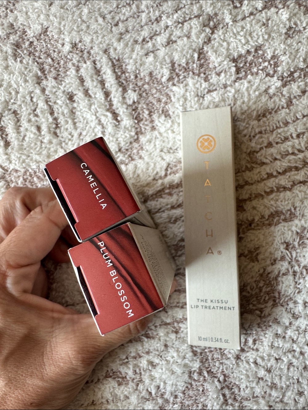 Tatcha the Kissu lip treatment and Gold The Kissu Lip Tint Duo Boxes